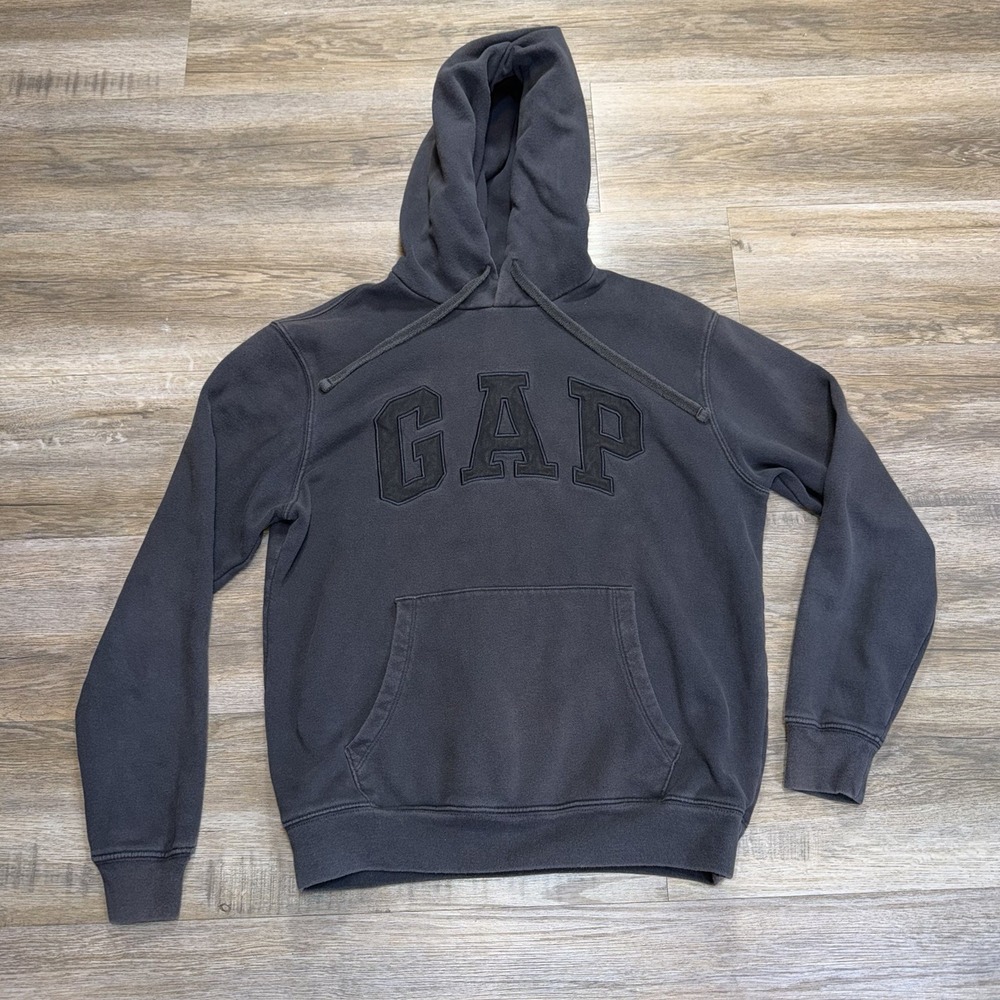 GAP Charcoal Gray Pullover Hoodie Mens/Unisex XS Arch Logo Spell-Out Y2K